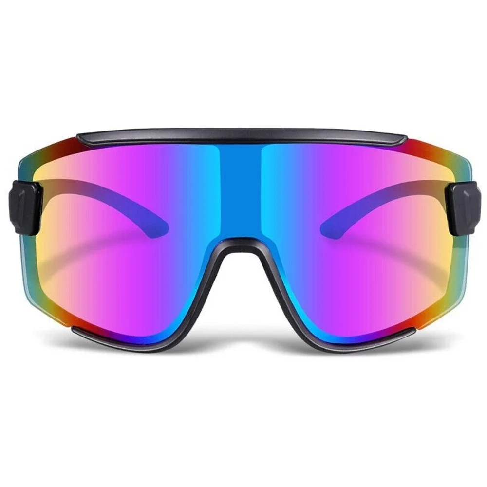 Oversized Shield Sunglasses Black Frame Iridescent Mirrored Lens‎ Women Lentes